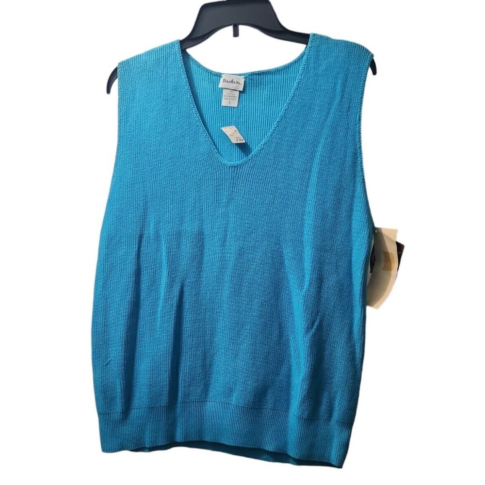 StanKnits Cotton Knit Vest Sleeveless Top Casual Layering Blue‎ Large